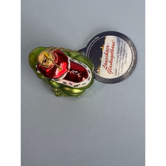 Handcrafted Lauschaer Glass Frog Christmas Ornament 2 1/4" High With Crown & Red - Picture 4 of 8